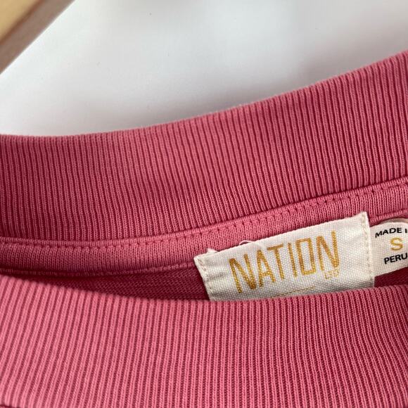 NATION LTD Top Size Small Daniella Combo Party Tee Puff Sleeve Cotton Geranium - Picture 6 of 15